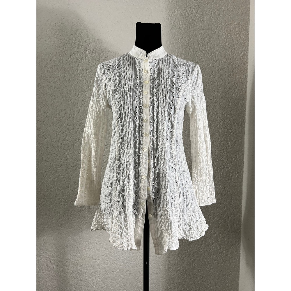 Japanese Designer Hiroko Bis Essentiel Crinkle Eyelet Blouse Dollcore Victorian